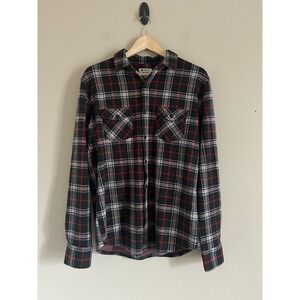 Sperry Women's Red & Navy  Plaid Button Up Flannel Shirt Size M  EUC